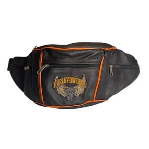 Vintage Harley Davidson Leather Waist Fanny Pack Black Top Leather  Adjustable
